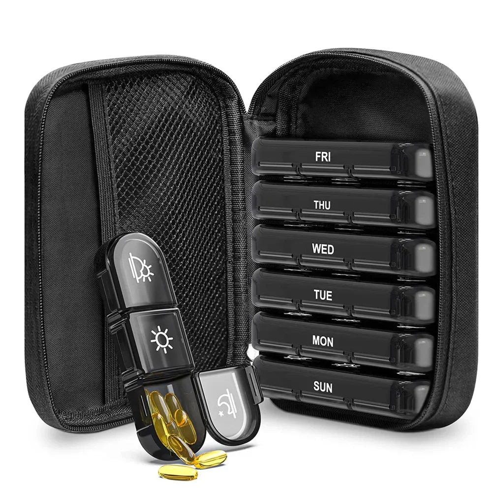 7 Day Weekly Pill Organizer 28 Grids 4 Times Daily Portable Stylish Business Bag Pill Box for Men Women Medicine Vitamin Storage