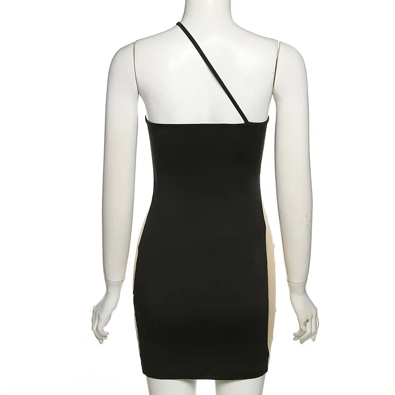 платье женское y2k Sexy One Shoulder Sleeveless Slip Dress Paneled Translucent Gauze Mini Dress dresses for women party