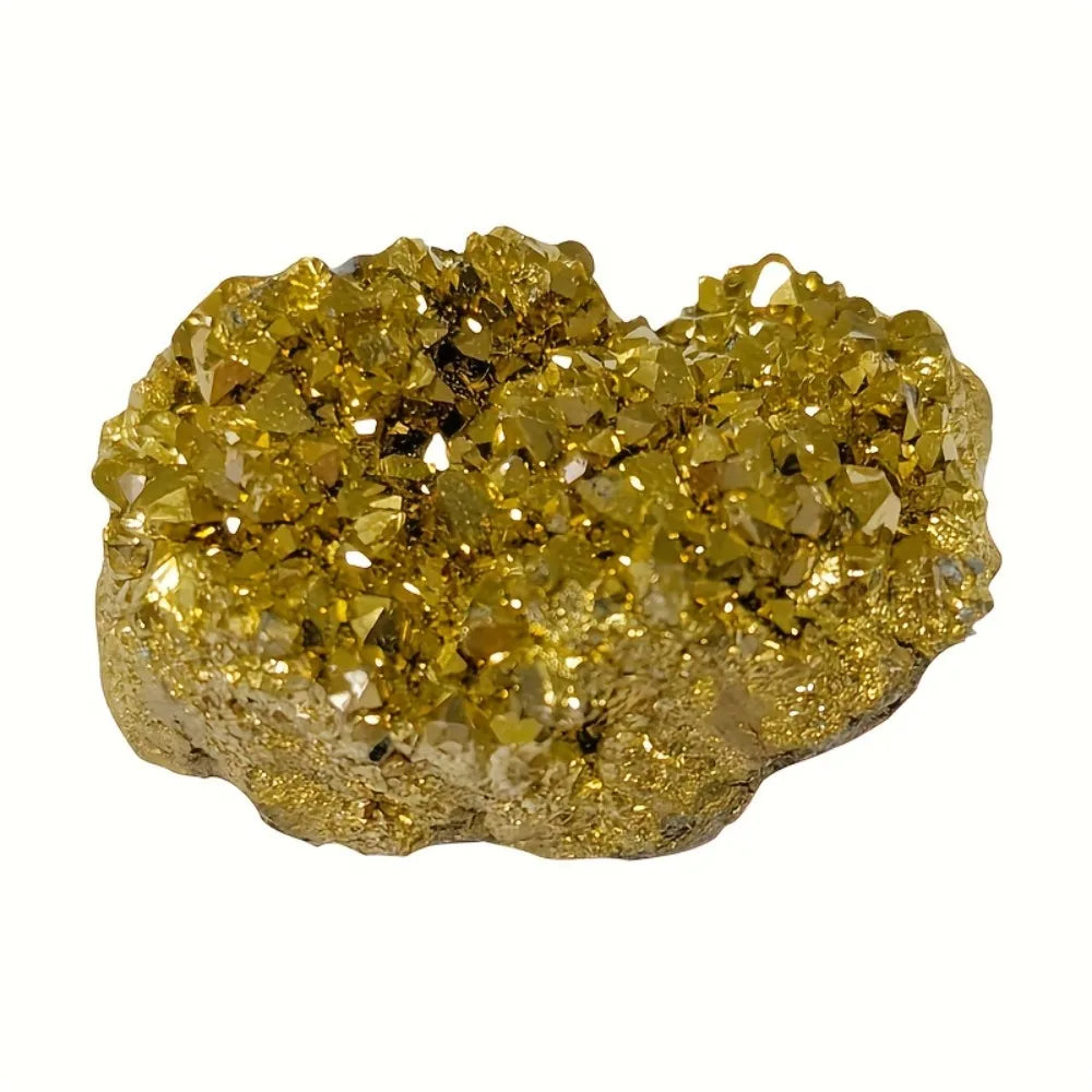 Natural Stone Golden Aura Geode - Crystal Cluster with Electroplated Golden CoatingGift, Mineral Specimen for crystal healers