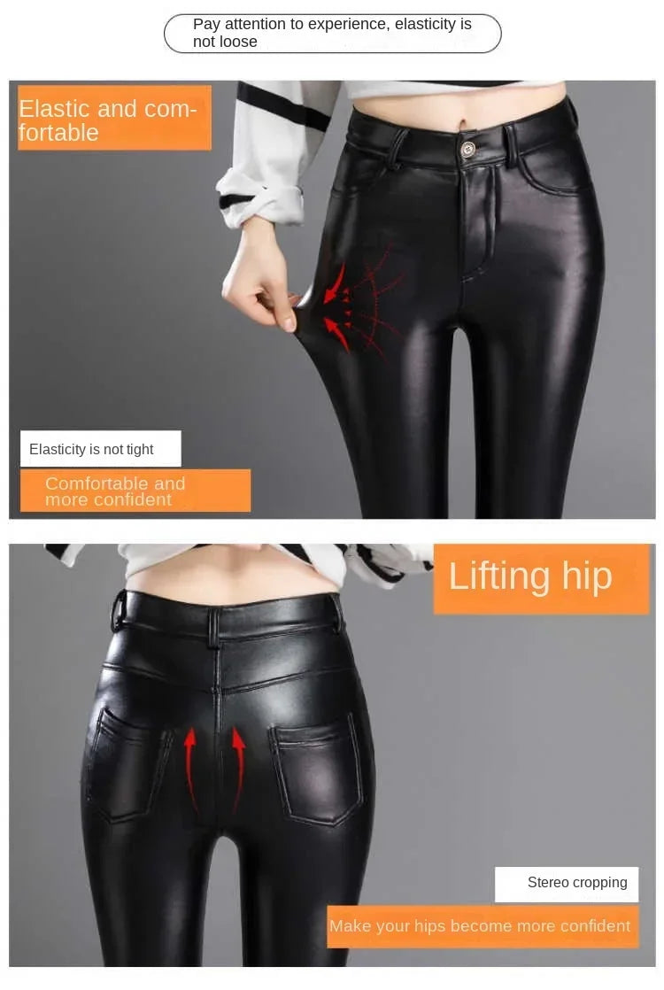 Women's High-Waisted Faux Leather Leggings | Black
