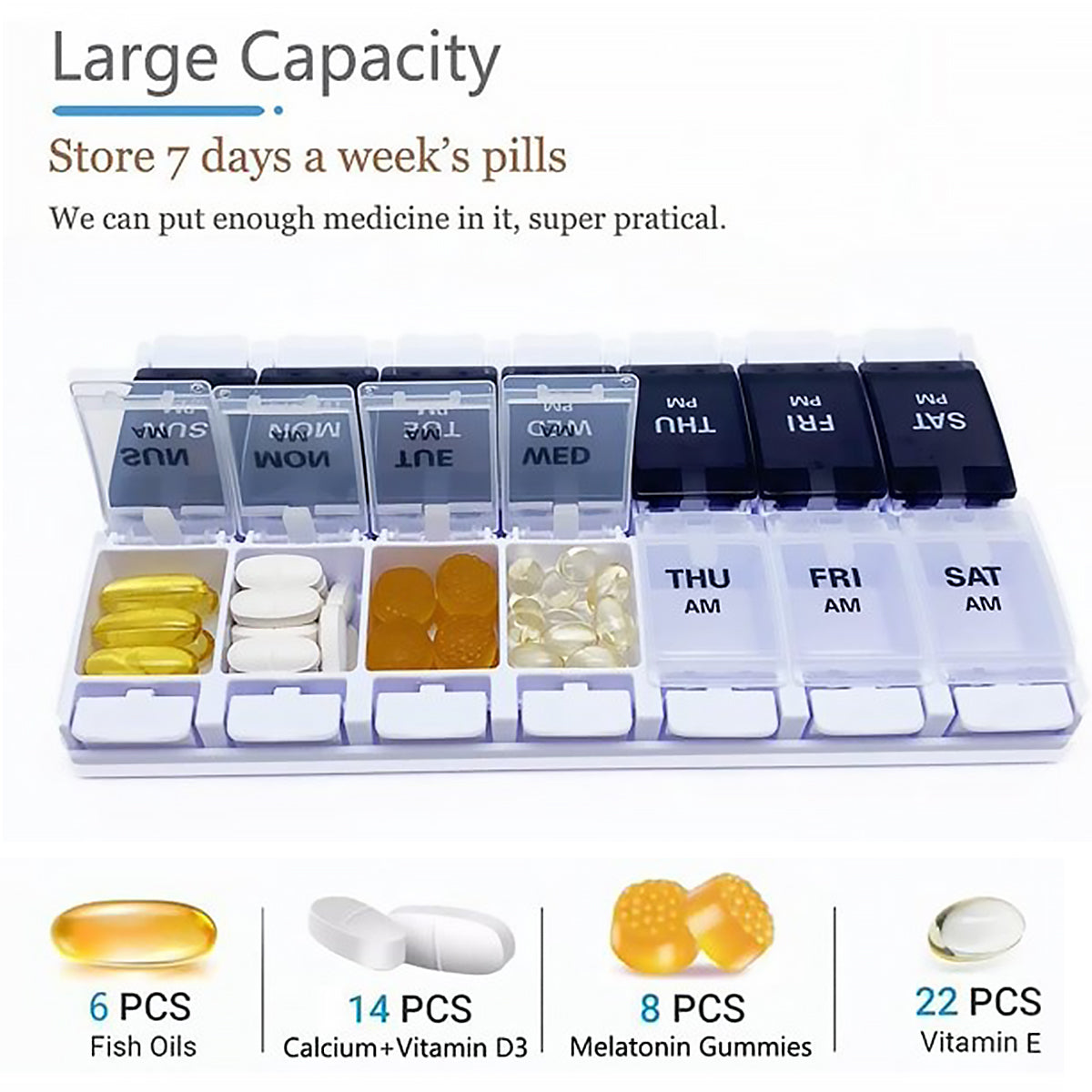 Pill Organizer Box AM PM Pill Distribution Container Portable Travel Tablets Vitamins Medicinel Cases Box Fish Oil/Supplements