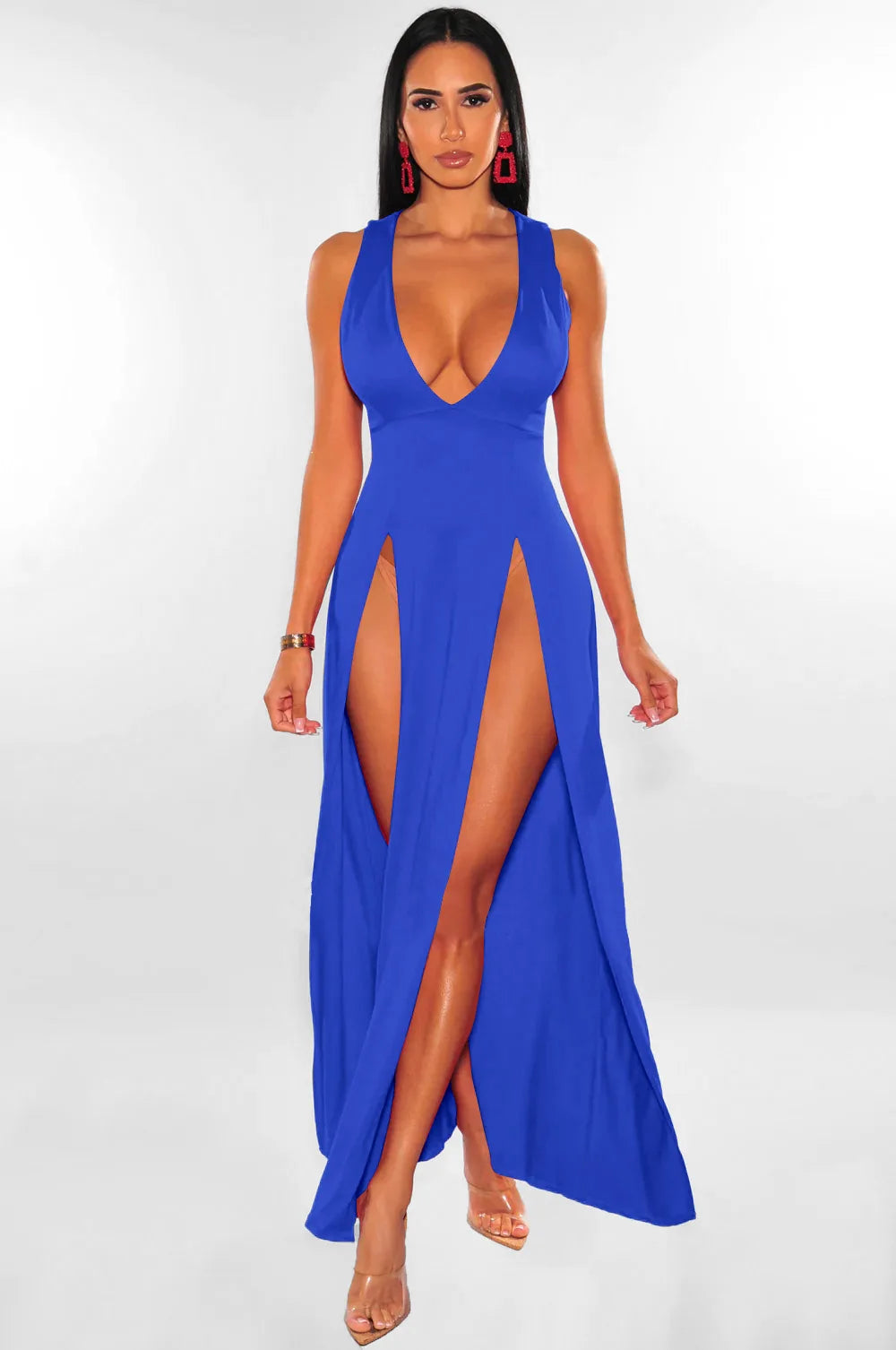 Sleeveless V-Neck Midi Dress – Slim-Fit A-Line Silhouette