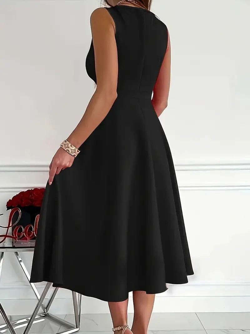Summer Women's Dress V-neck Sleeveless Elegant Red Fashion Party Black Professional Temperament Evening Midi Skirt