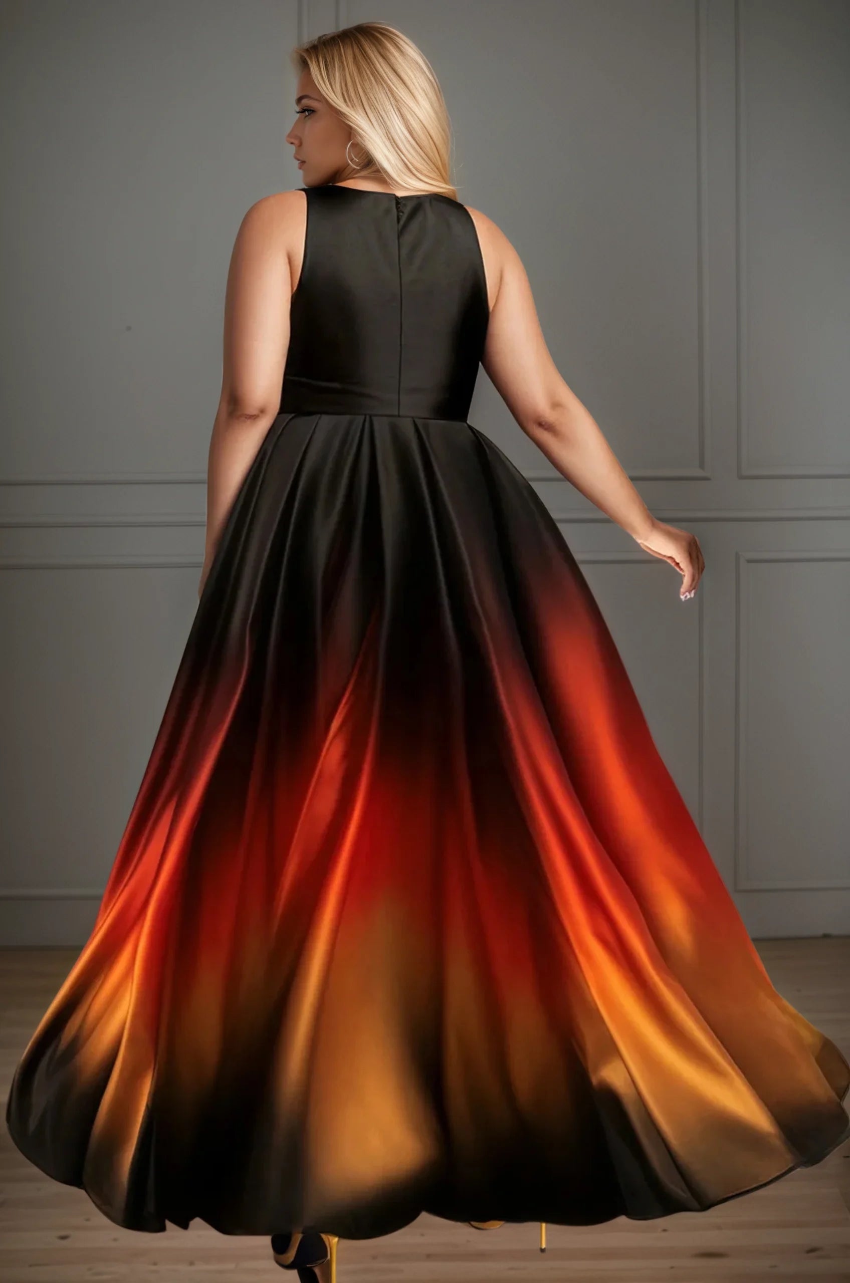 Plus Size Gradient Elegant Evening Dress for Women V Neck Pocket Satin Wedding Sundress Cocktail Wedding Guest Maxi Dresses