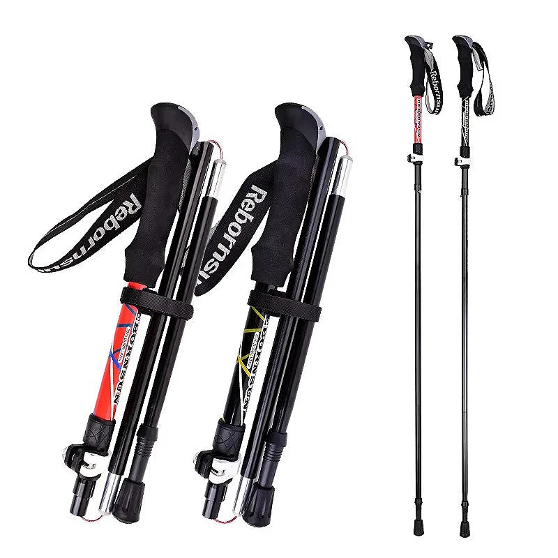 Folding Aluminum Alloy Hiking Cane Five Section Ultra Light Telescopic Outdoor Ultra Short Off-road Running Cane