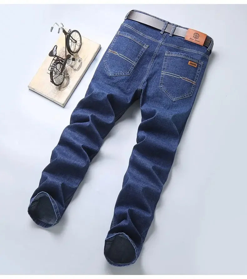 Men’s Autumn & Winter Stretch Straight-Leg Jeans, Sizes 28–40