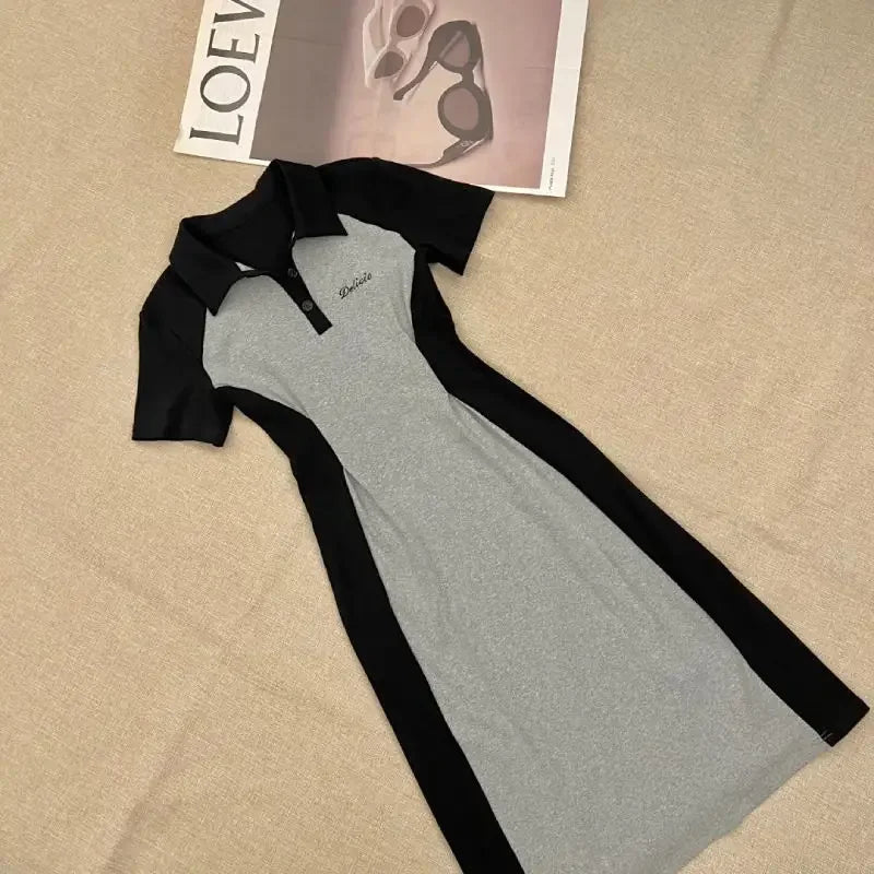 Midi Female Dresses 2025 Splicing Grey Clothing Women's Dress Short Mini Trendy Cheap Casual Offer Elegant Hot Cotton Sale Y2k