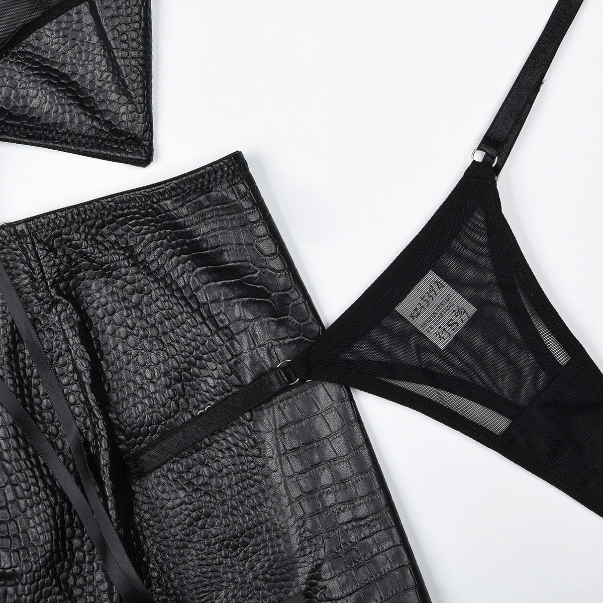 Faux Leather 2-Piece Mini Skirt Set | Lace-Up Cross Bra Top