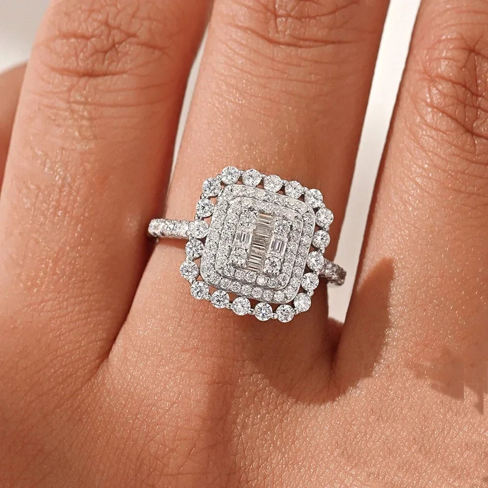 Gorgeous Moissanite Ring for Women S925 Silver Plated 18K Gold Muti Halo Diamond Luxury Wedding Party Fine Jewelry