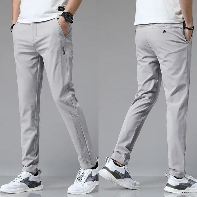 CHOLYL Men's Ultra-Thin Stretch Slim Straight Casual Pants — Breathable Polyester Golf Sports Trousers | Spring Summer | 5 Colors | Waist 28–38