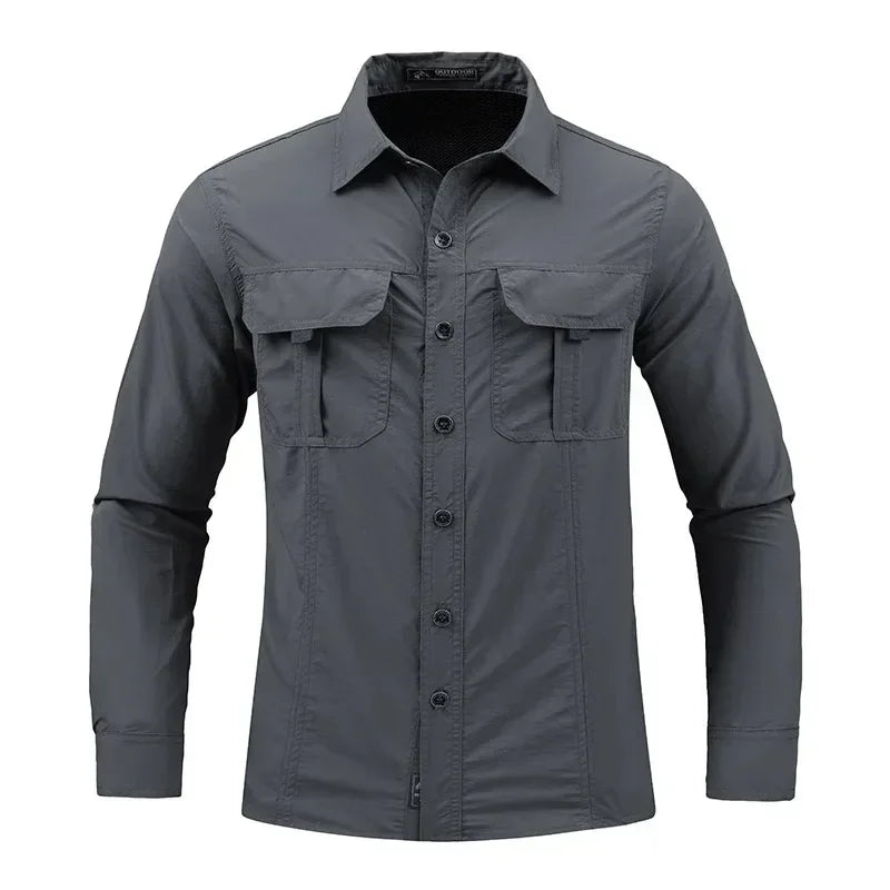Men's Tactical Multifunctional Long Sleeve Work Shirt — Lightweight Breathable Polyester Sun Protection Outdoor Shirt | Spring Summer | M–5XL
