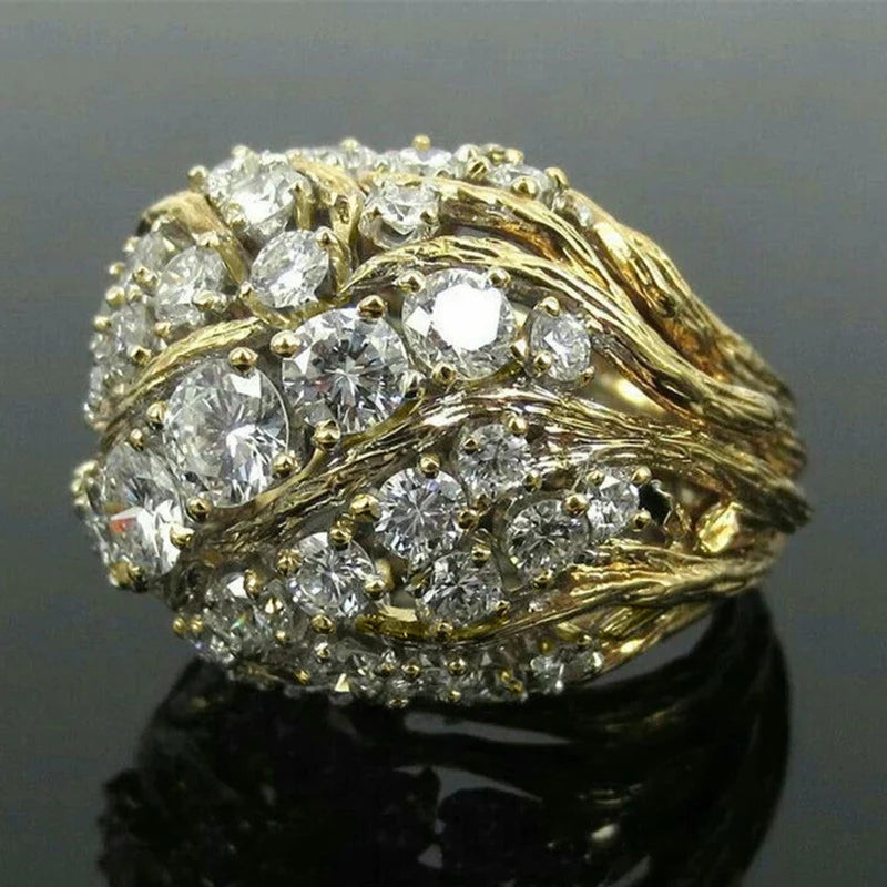 Huitan Branch Design Cubic Zirconia Ring – Gold Color