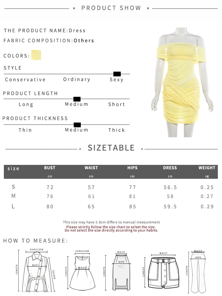 Kliou Sexy See Through Mini Dress Woman Slash Neck Backless Skinny Peach Buttocks Hot Girls Midnight Club Party Hipster Bodycon