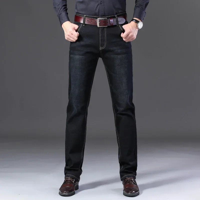 Men’s Autumn & Winter Stretch Straight-Leg Jeans, Sizes 28–40