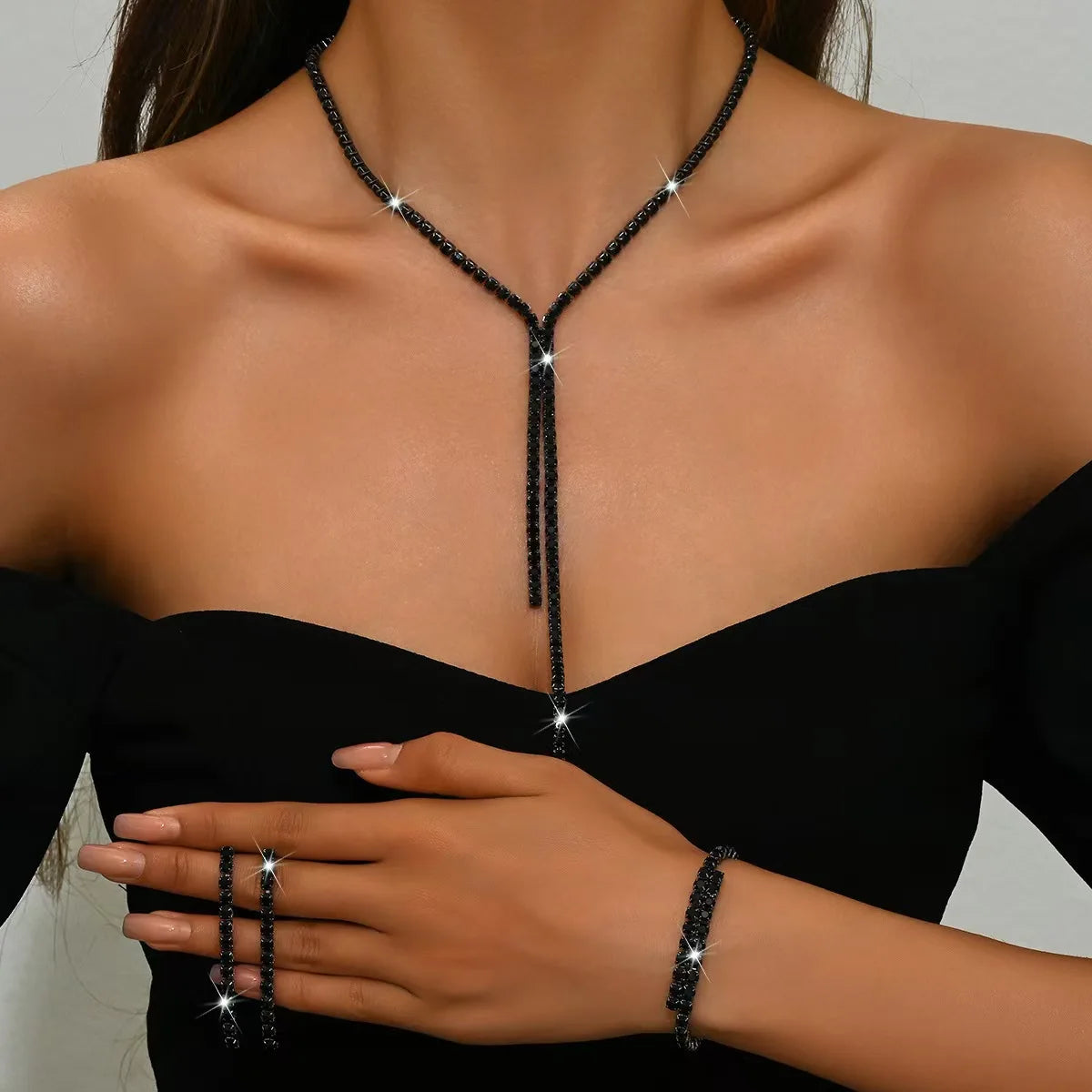 4PC Women's Fashion Geometric Necklace Earrings Bracelet Jewelry Set Suitable for Wedding, Party, Festival Gifts-8604