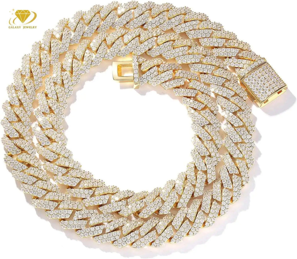 High Quality 2 Rows Prong Cuban Chain 8mm 12mm 16mm 20mm Iced Out Moissanite Cuban Bracelet Link Necklace Mens Hip Hop Jewelry