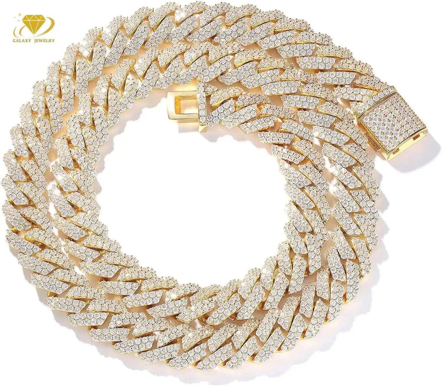 High Quality 2 Rows Prong Cuban Chain 8mm 12mm 16mm 20mm Iced Out Moissanite Cuban Bracelet Link Necklace Mens Hip Hop Jewelry