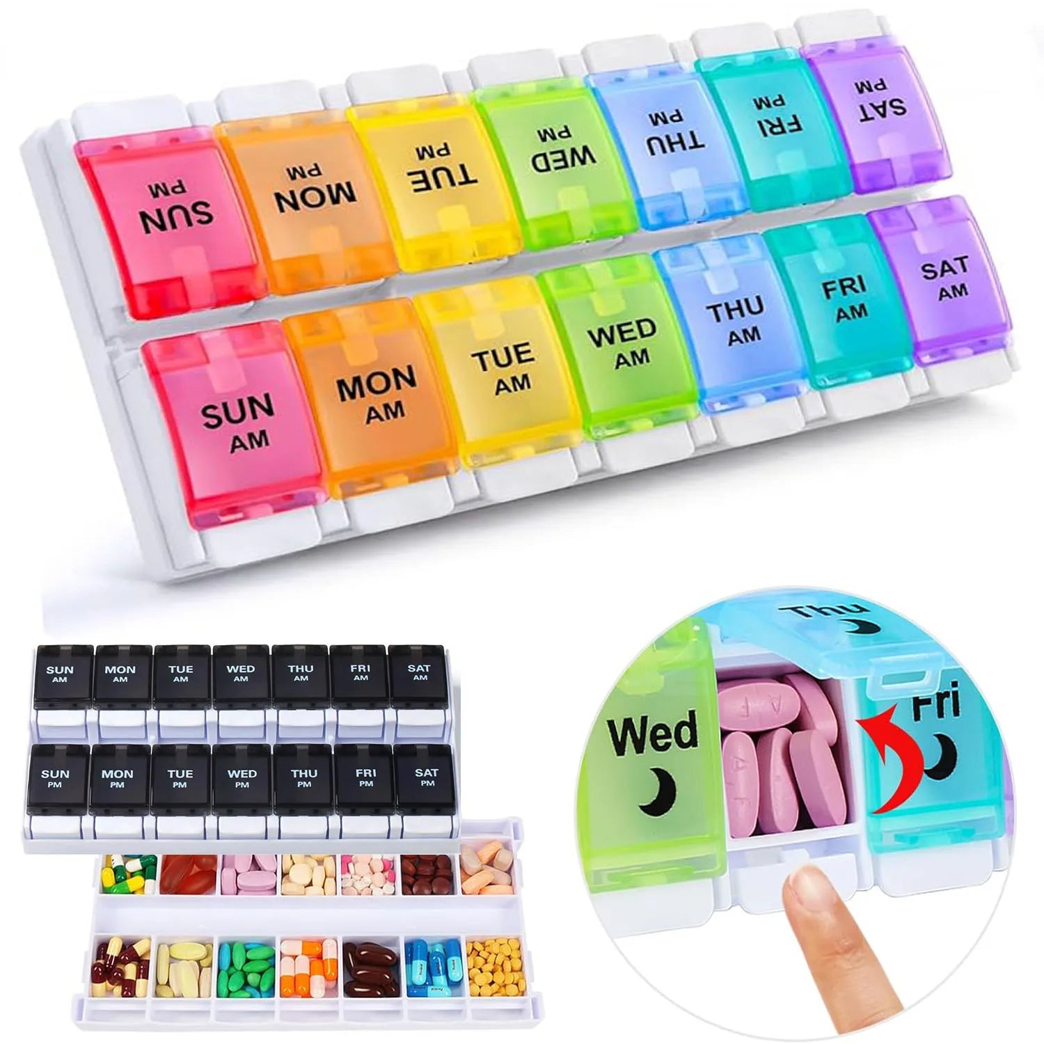 Pill Organizer Box AM PM Pill Distribution Container Portable Travel Tablets Vitamins Medicinel Cases Box Fish Oil/Supplements