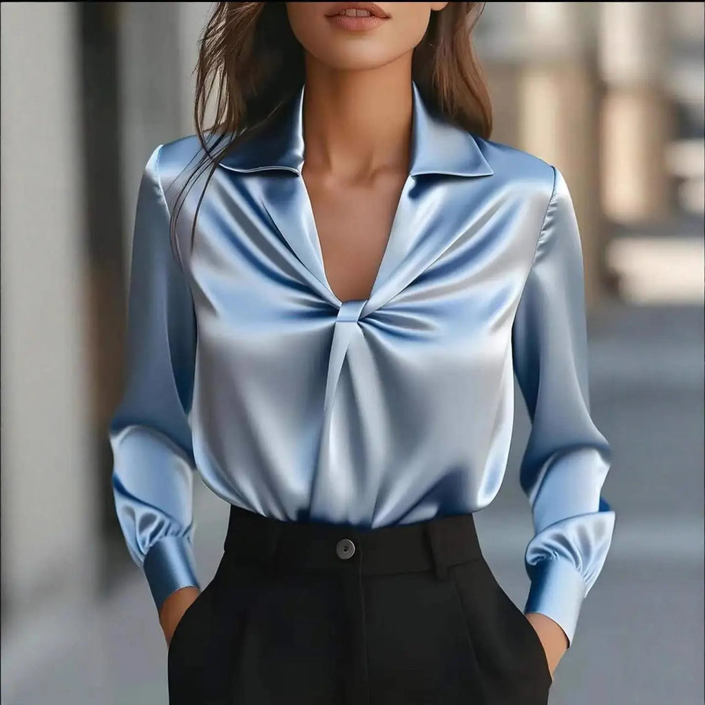 Elegant Long Sleeve Shirt for Women Polyester Fabric Women's Premium Fashion Pure Color Woven Shirt Resistant to Deformation