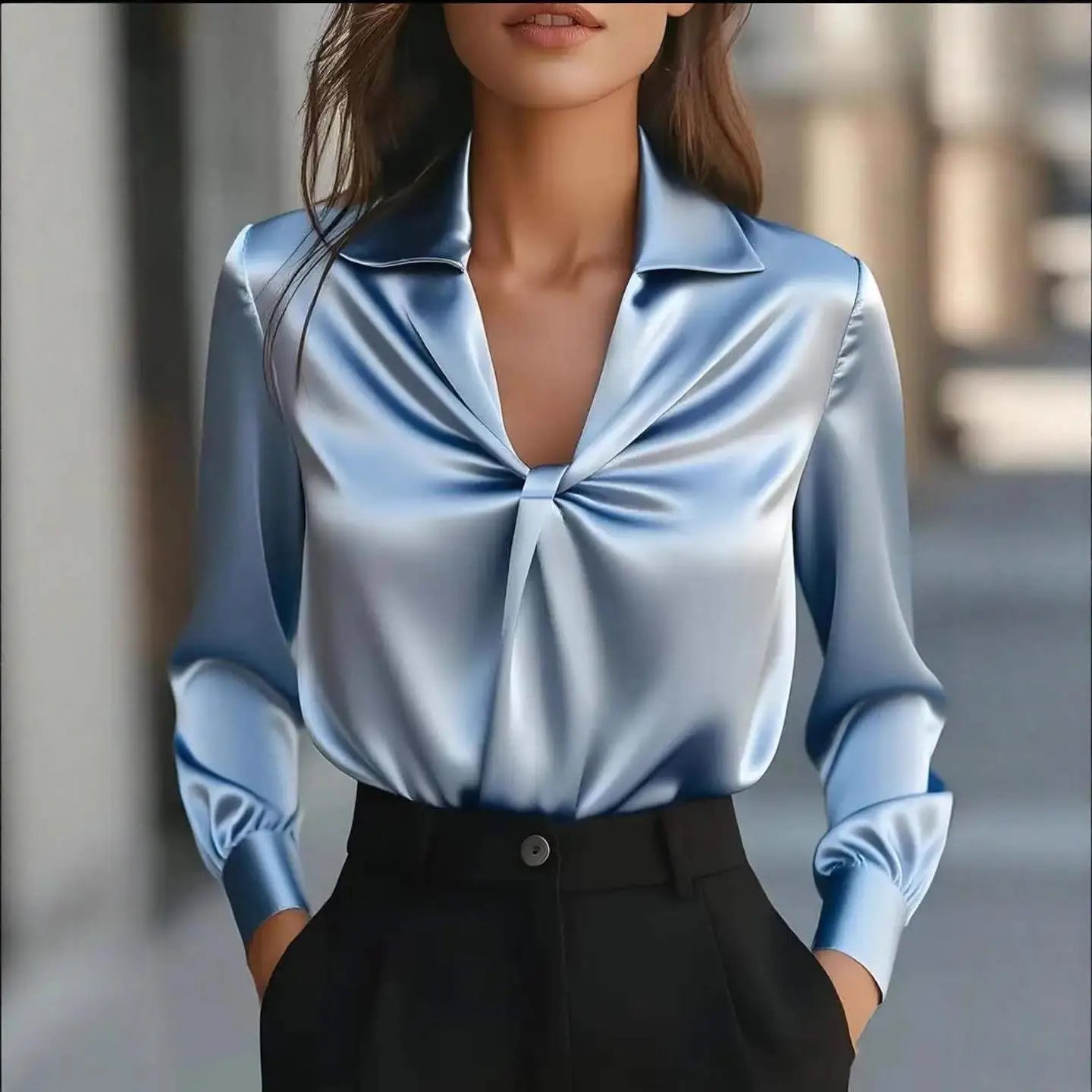 Elegant Long Sleeve Shirt for Women Polyester Fabric Women's Premium Fashion Pure Color Woven Shirt Resistant to Deformation
