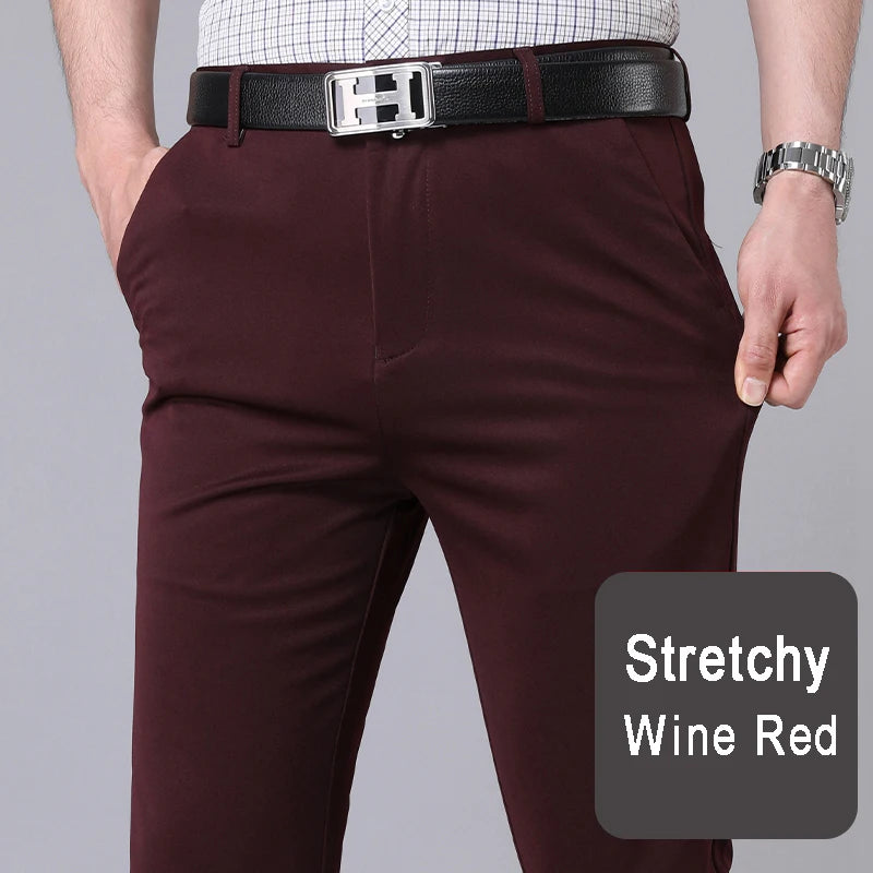 Men's Smart Casual Stretch Fast-Dry Trousers — Lightweight Straight Leg Office Work Pants | Spring Autumn | 7 Colors | Waist 29–40