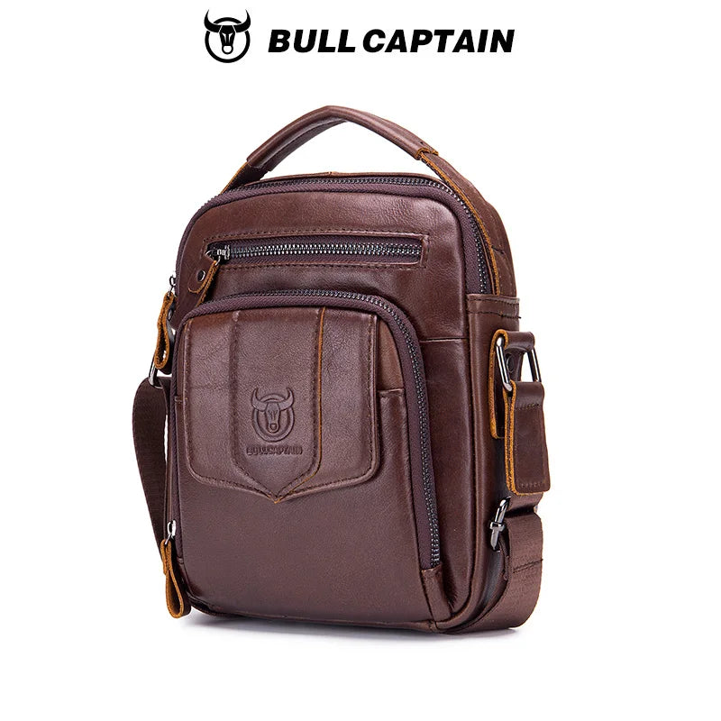 Bullcaptain men's large capacity shoulder bag, leather men's bag, casual crossbody bag, retro handbag