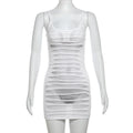 SylCue Sexy Hollow Mini Dresses Swomen Sling Off Sleeves Sexy Backless Skinny Wrap Buttocks Personality Niche Design Outfits