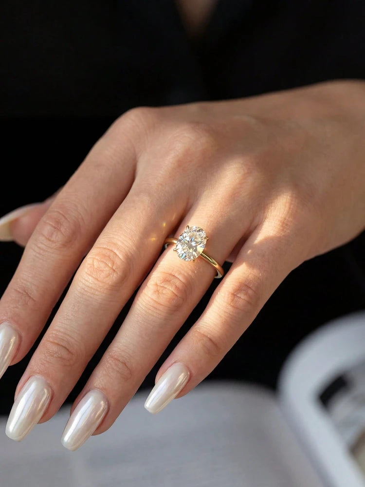 1.5 Carat Brilliant Oval Moissanite Diamond Engagement Wedding Rings for Women Real 925 Sterling Silver Fine Jewelry