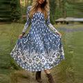 Plus Size Women Dress Boho O Neck Long Sleeve A-line Party Dresses For Women Spring Autumn Flower Printed Long Dress