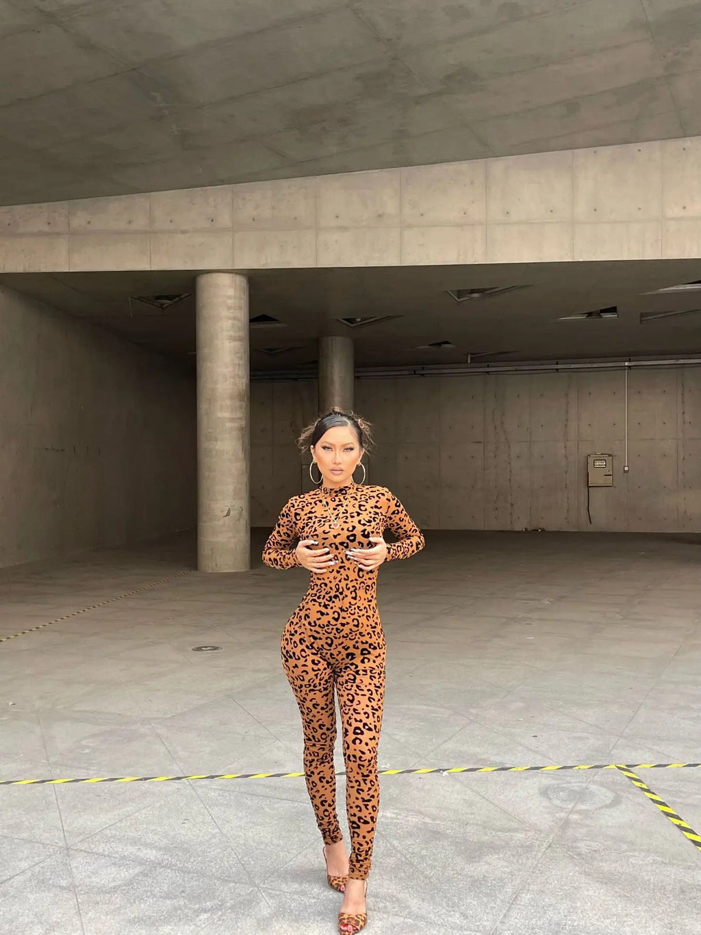 Y2k Hot Girl New Long Sleeve Bodycon Leopard Print Women Jumpsuit Sexy Sheer Mesh Bodysuits Catsuit Party Clubwear