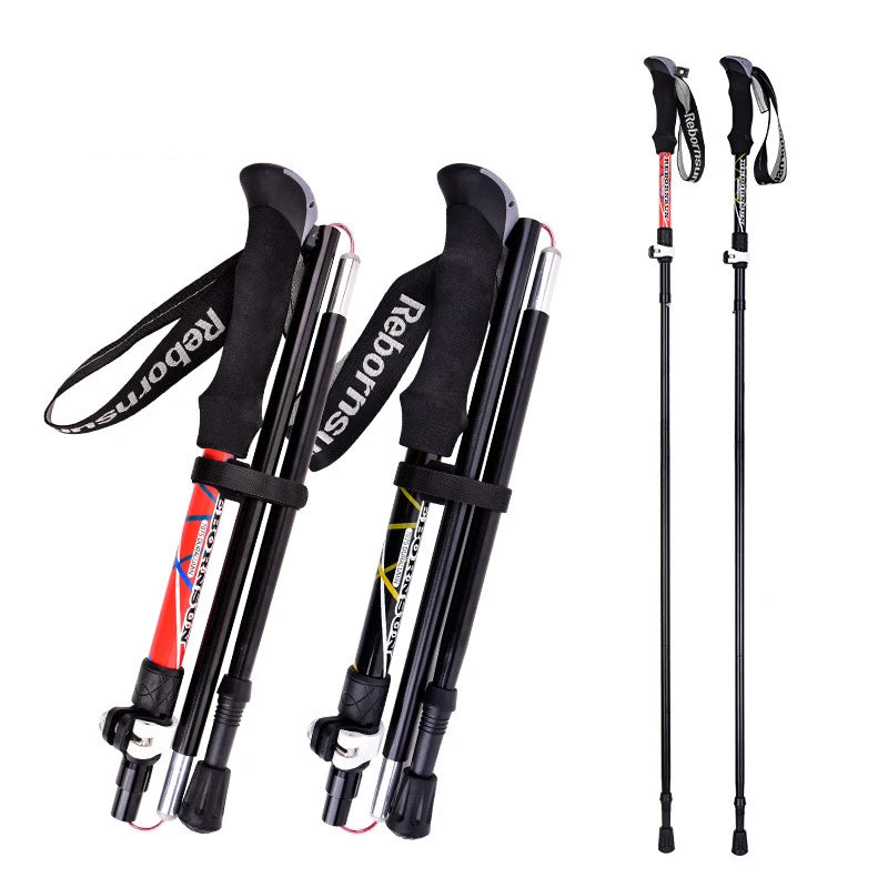 Folding Aluminum Alloy Hiking Cane Five Section Ultra Light Telescopic Outdoor Ultra Short Off-road Running Cane