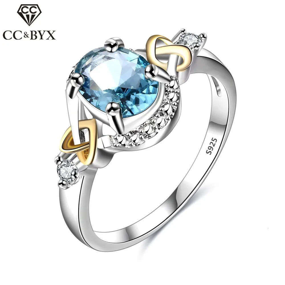 Sky Blue Oval CZ Ring, Earrings & Necklace — Silver-Plated Statement Jewelry | Sizes 6–9