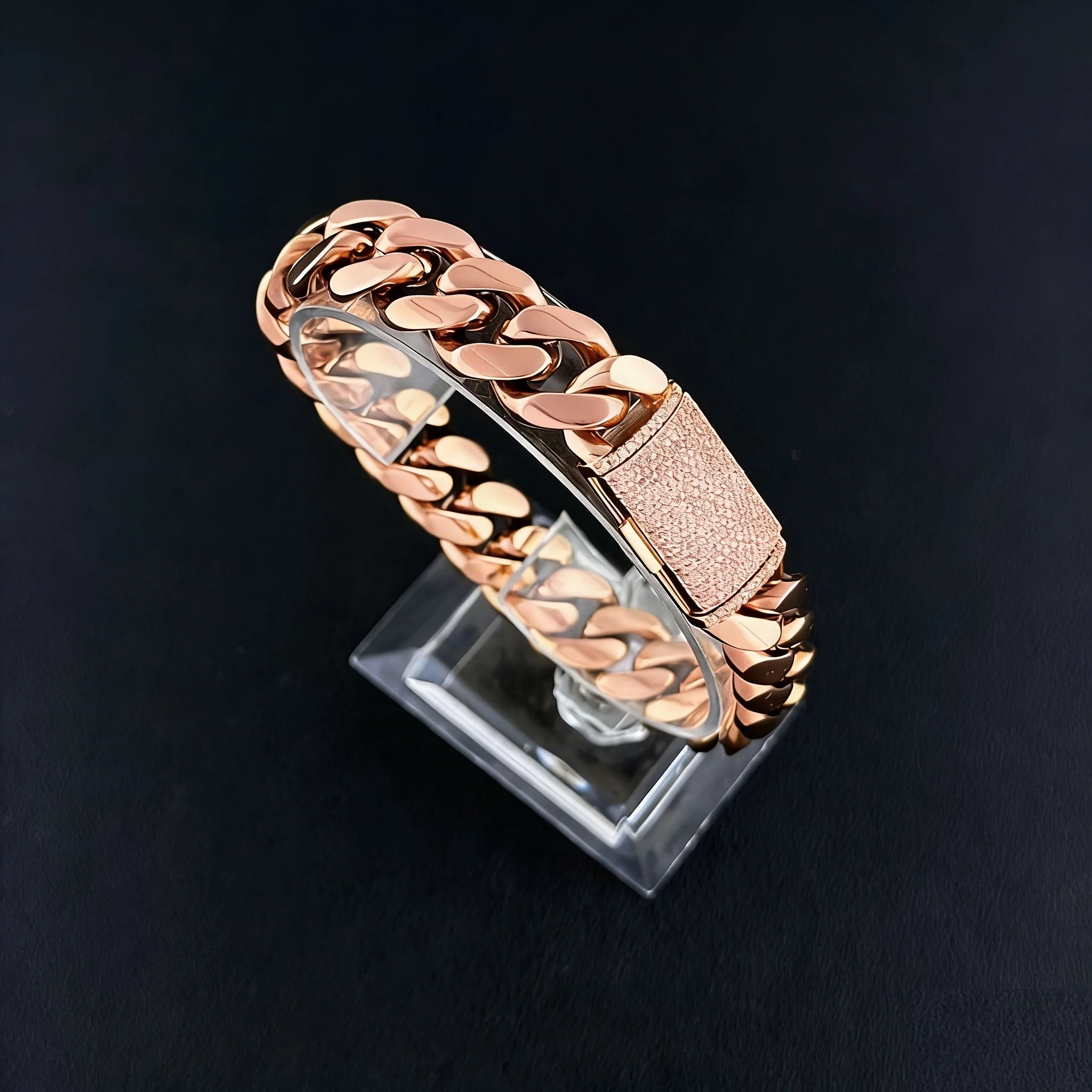 8-22mm Rose Gold  316L Stainless Steel  Cuban Miami Link Chain Iced Out CZ Box Clasp Necklace Fashion Hip Hop Unisex Jewelry
