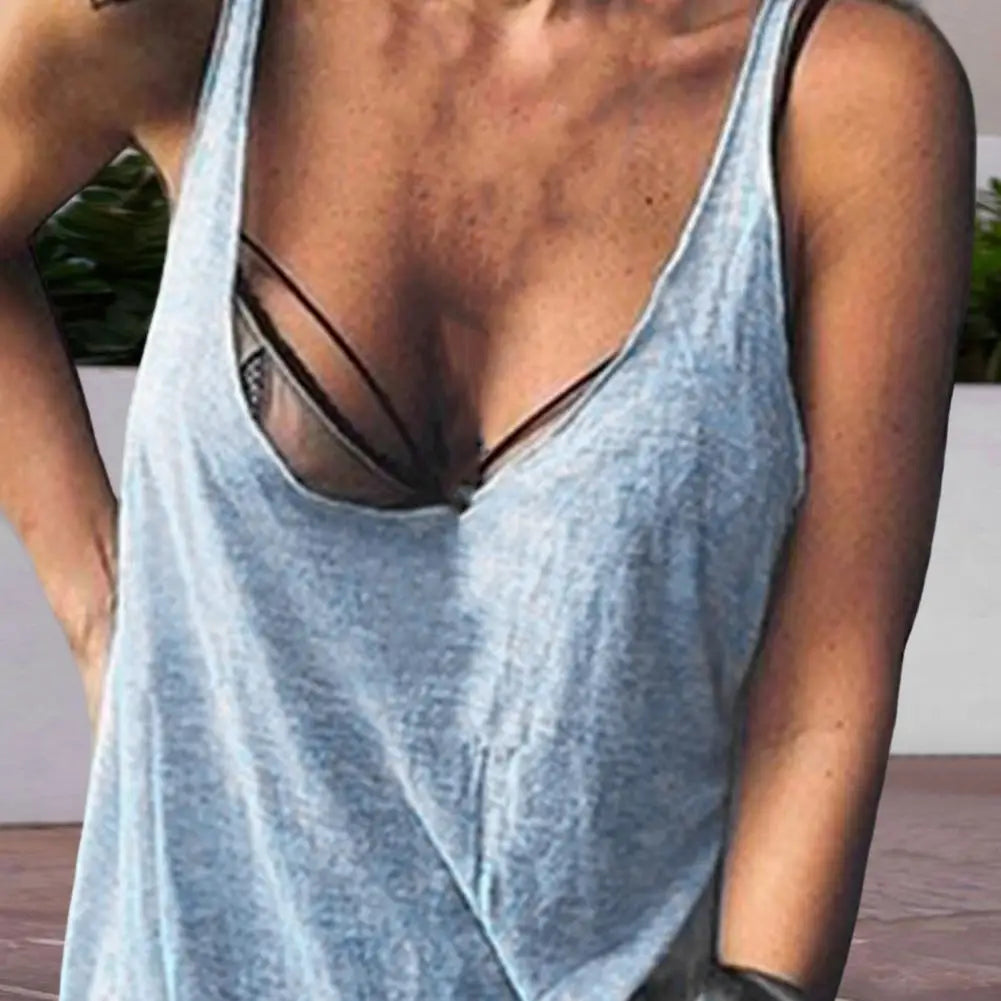 Women's U-Neck Sleeveless Loose Vest Top – Casual Solid Color Summer Cami