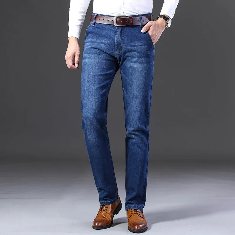 Men’s Autumn & Winter Stretch Straight-Leg Jeans, Sizes 28–40
