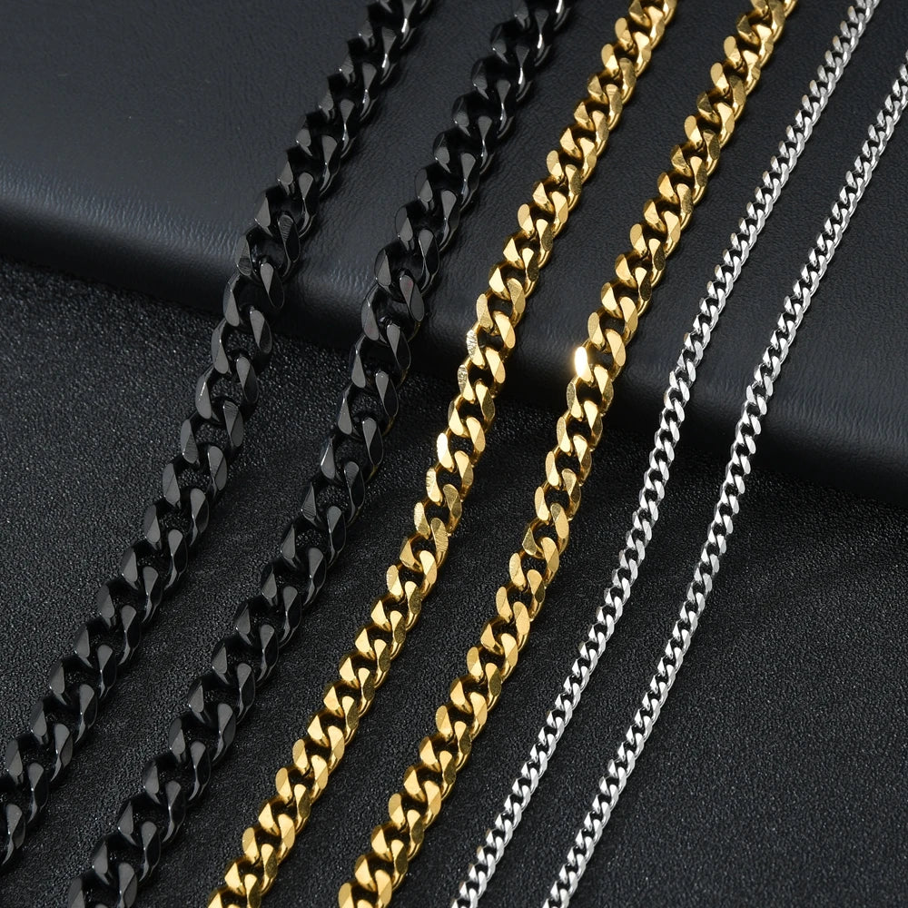 Stainless Steel Cuban Link Chain — 3, 5 or 7mm in Black, Gold or Silver Tone | 40/50/60cm, Unisex