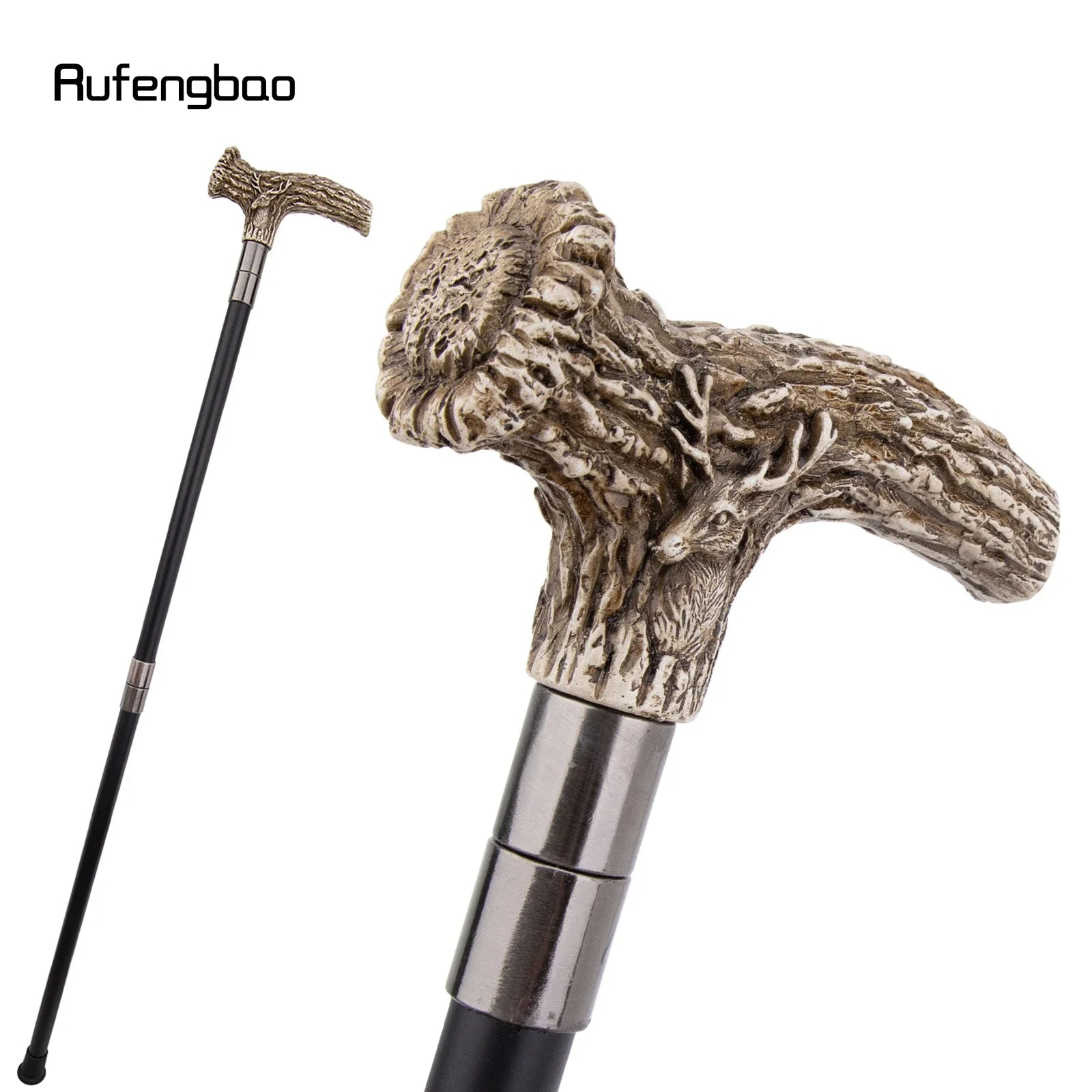 White Resin Deer Tree Root Head Walking Cane Fashion  Stick Gentleman  Cosplay Cane Knob Crosier 94cm  Performance Stage Cane