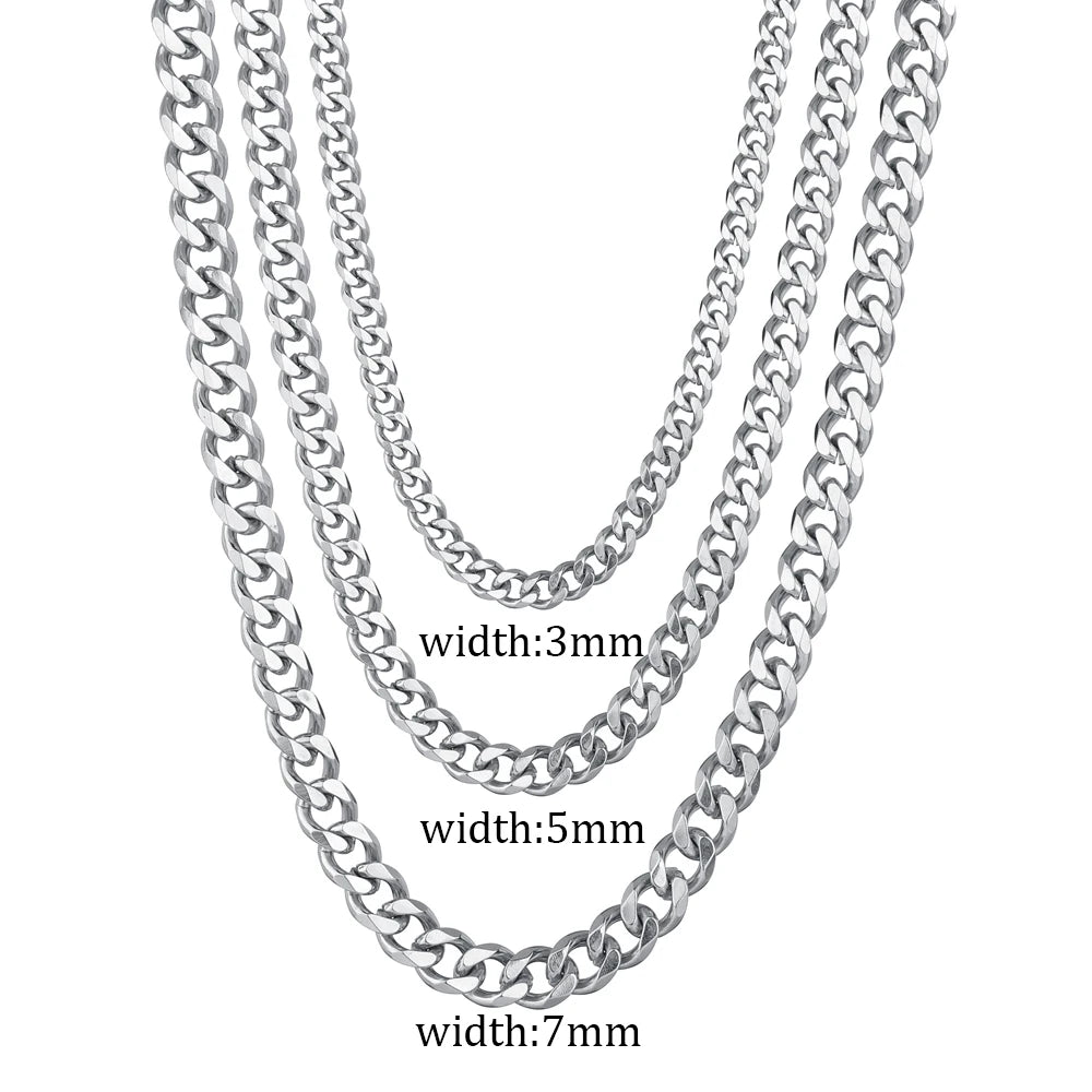 Stainless Steel Cuban Link Chain — 3, 5 or 7mm in Black, Gold or Silver Tone | 40/50/60cm, Unisex