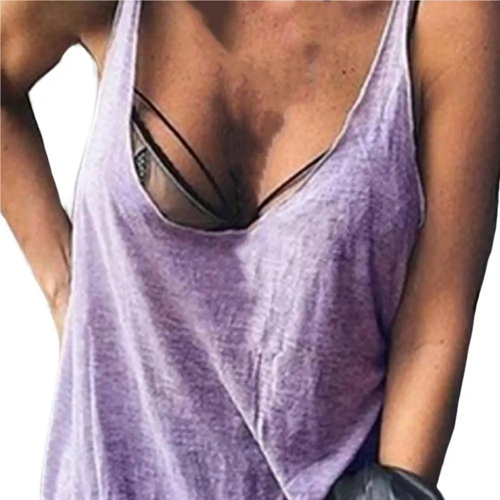 Women's U-Neck Sleeveless Loose Vest Top – Casual Solid Color Summer Cami