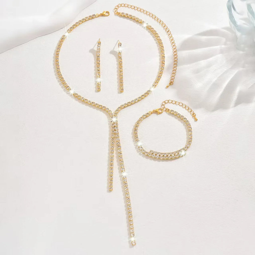 4PC Women's Fashion Geometric Necklace Earrings Bracelet Jewelry Set Suitable for Wedding, Party, Festival Gifts-8604