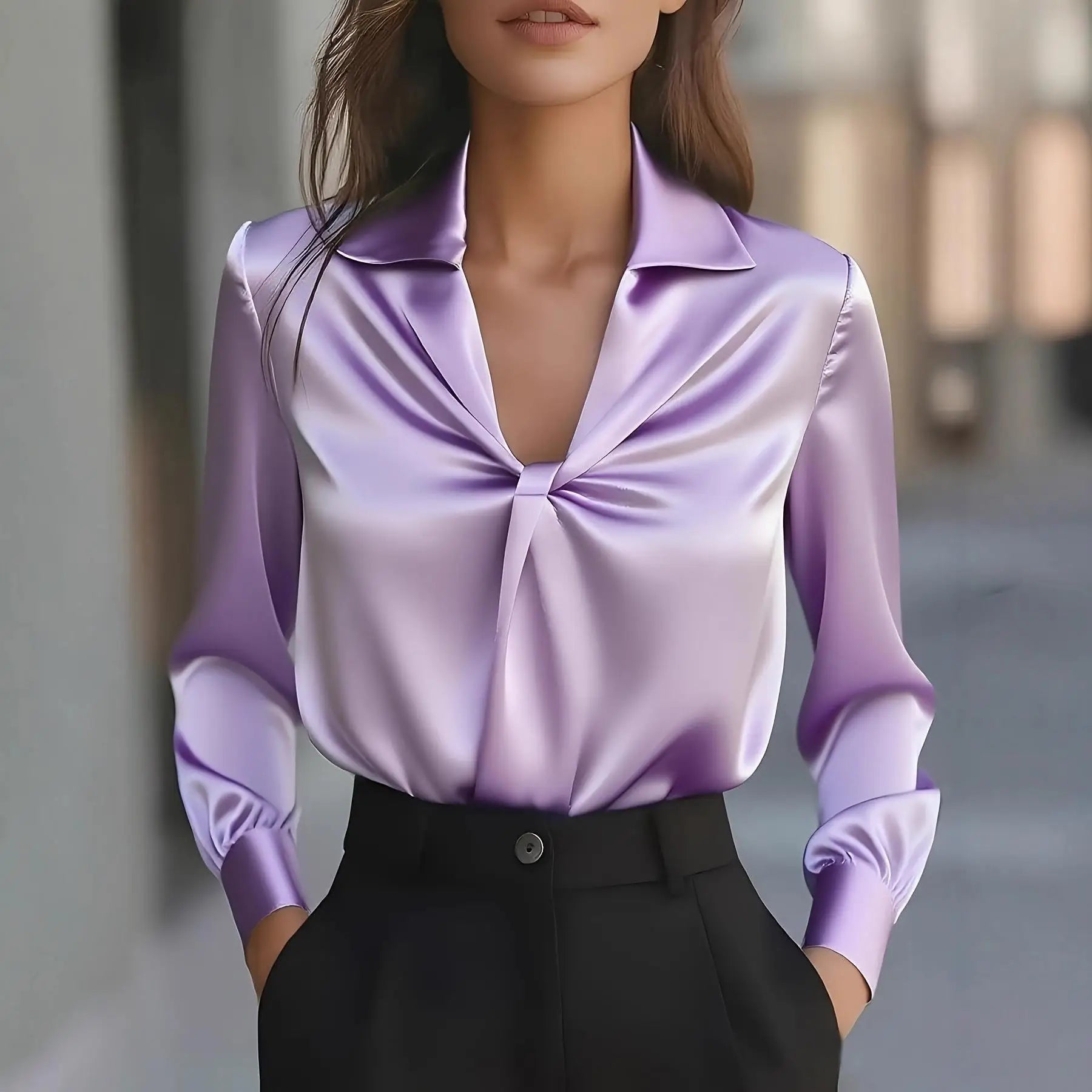 Elegant Long Sleeve Shirt for Women Polyester Fabric Women's Premium Fashion Pure Color Woven Shirt Resistant to Deformation