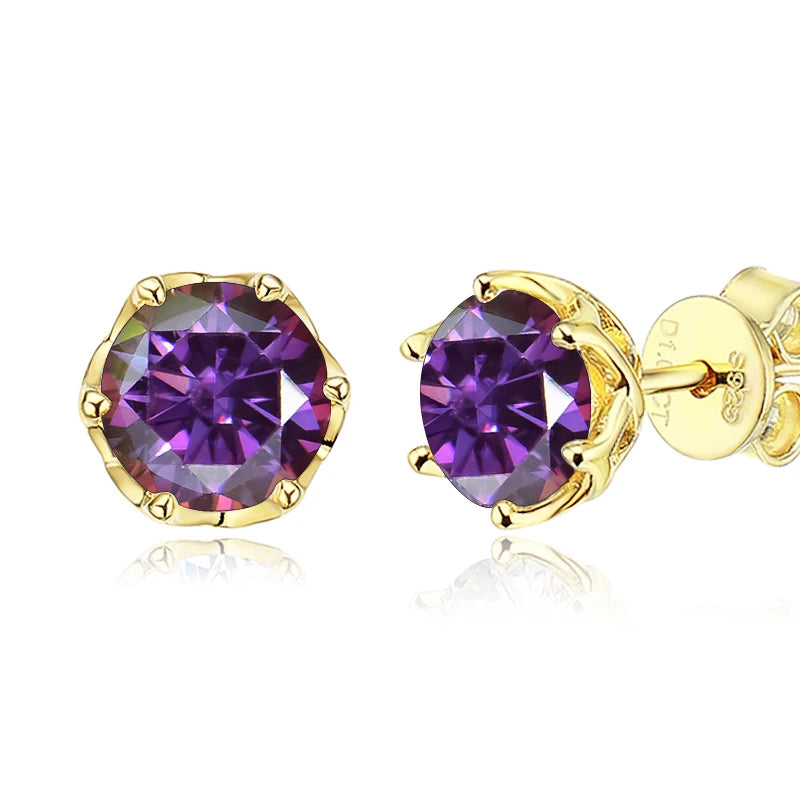 JoyceJelly 1/2/4CT D Color Moissanite Diamond Stud Earrings S925 Sterling Silver Plated 18K Gold Ear-studs Luxury Fine Jewelry
