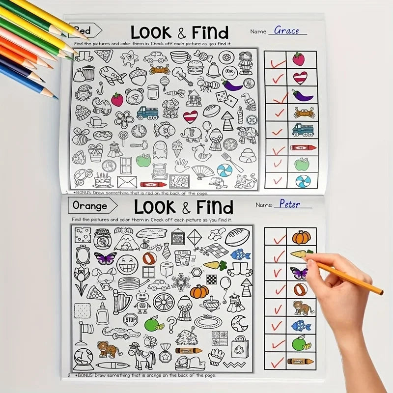 Children's Hidden Object Coloring Book, Includes 100+ Search and Coloring Activities - Interactive Search and Coloring Activity Workbook, Suitable for School, Home, Travel - Educational Puzzle Book, Coloring Practice Book, Ea