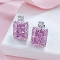 Luxury 100% 925 Real Silver 10*12mm Pink Quartz Topaz High Carbon Diamond Stud Earrings for Women Wedding Fine Jewelry Lady Gift