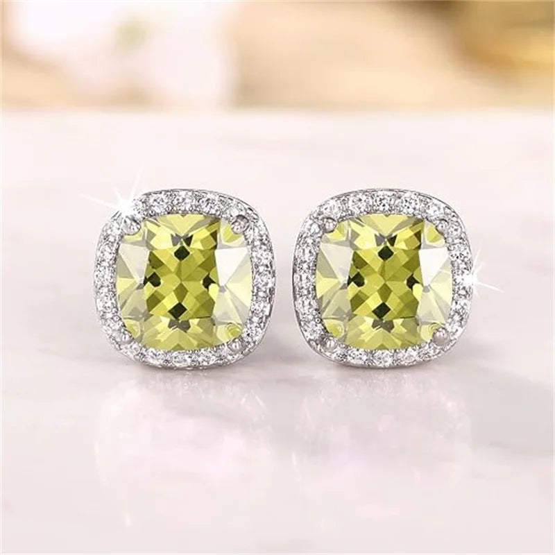 Gemstone-Inspired Cushion-Cut Cubic Zirconia Stud Earrings