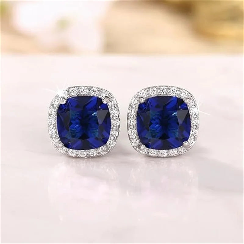 Gemstone-Inspired Cushion-Cut Cubic Zirconia Stud Earrings