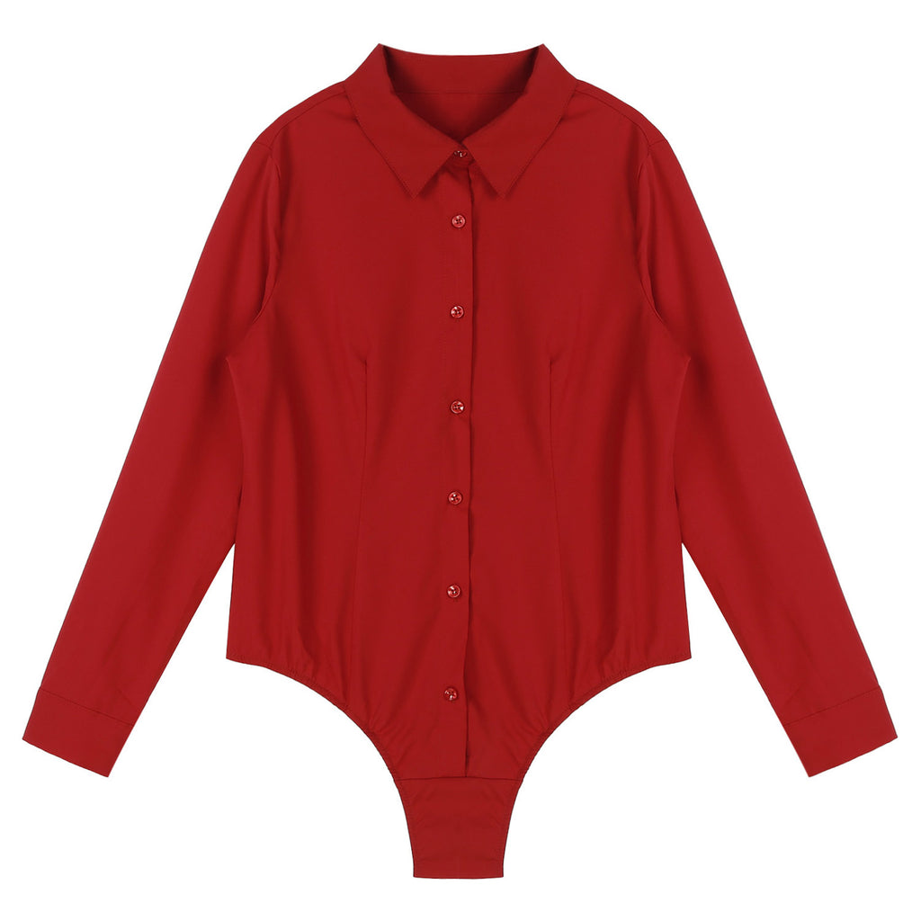 Women's Long Sleeve Bodysuit Shirt – Slim Fit Office Blouse Leotard Top