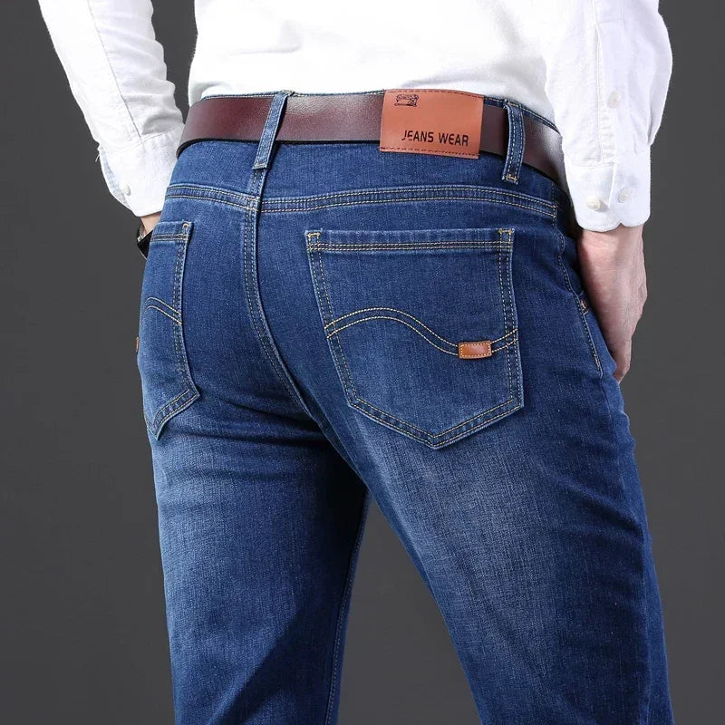 Men’s Autumn & Winter Stretch Straight-Leg Jeans, Sizes 28–40