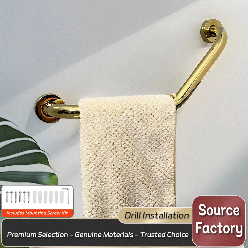 Golden Stainless Steel Grab Bars for Elderly, Thickened Non-Slip Bathroom Safety Grab Bars, Barrier-Free Toilet Grab Bars, Drilled Installation, Strong Load-Bearing