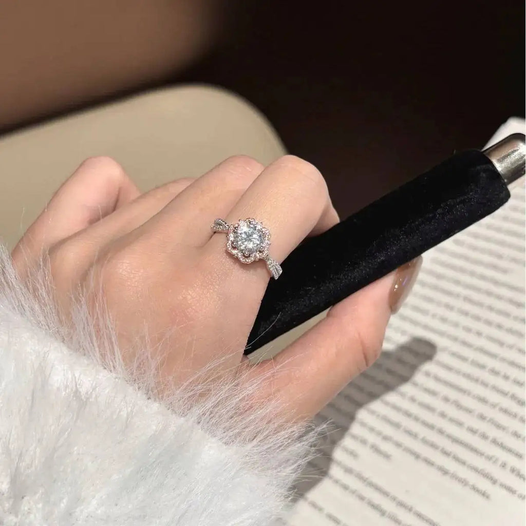925 Sterling Silver 1ct Moissanite Halo Ring — GRA Certified, 12 Colours | Sizes 5–9